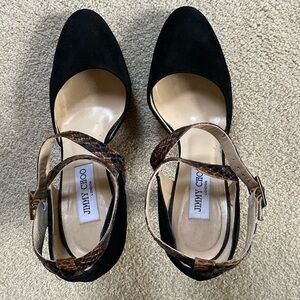 Jimmy Choo Suede & Snake Skin Mary Jane Heels